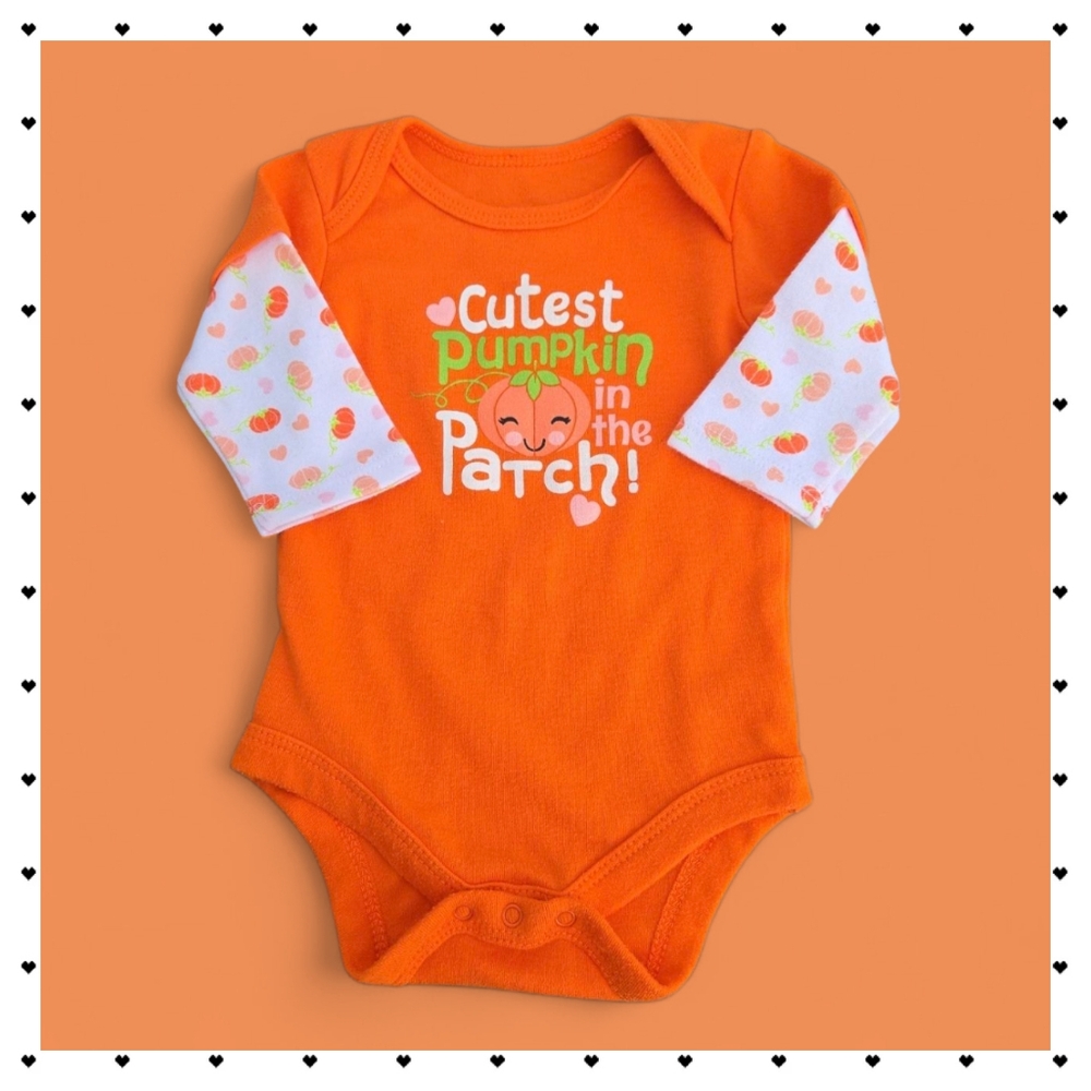 Baby Girls Cutest Pumpkin in the Patch Glitter Fall Halloween Long Sleeve Onsie
